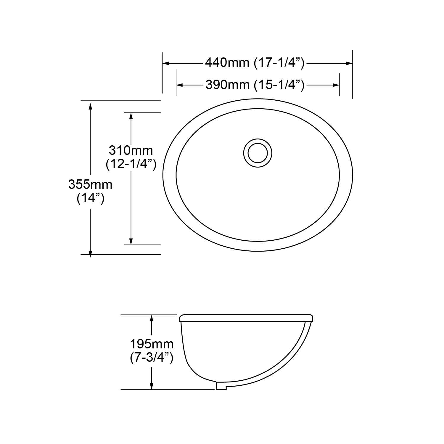 specification of MU-1017C, 17-inch small white porcelain oval undermount bathroom sink with overflow